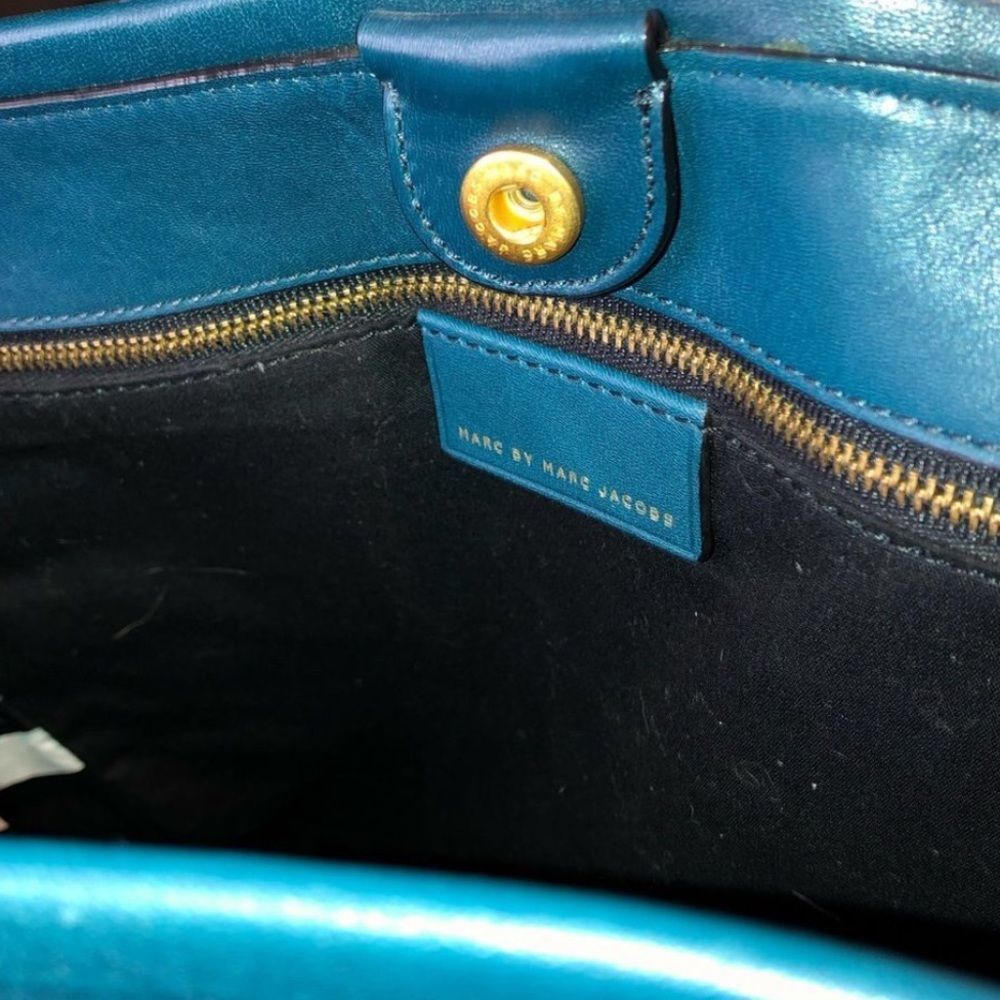 MARC JACOBS ‘Luna’ Teal Leather Top Handle Crossbody Tote Gold Hardware NWOT - Picture 8 of 17